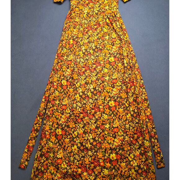 Vtg Handmade Womens Small Floral Fall Dress Floor Long Tall Prairie Boho Nature - Picture 9 of 10